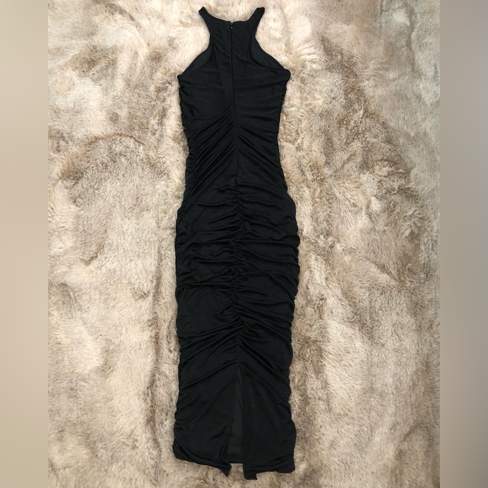Fashion Nova Living For It Black Ruched Slinky Maxi Dress NWOT - Picture 2 of 9